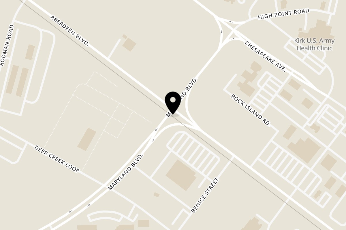 Map showing the location of Eat Like a Greek APG on 2401 Aberdeen Blvd in Aberdeen Proving Ground